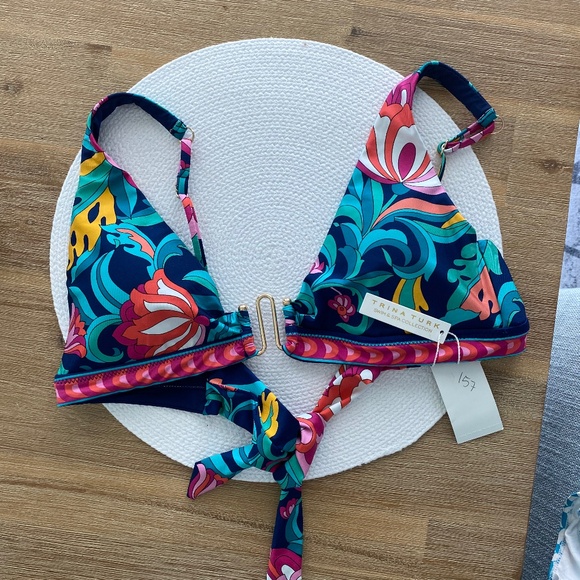 NWT Trina Turk Navy Floral Bikini Top Sz 8 - Picture 5 of 12